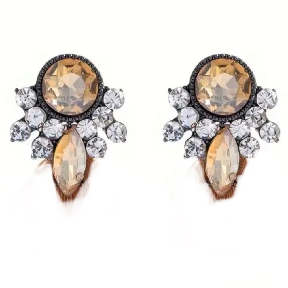 Champagne simulated stone, Rhinestone Glamorous, Wedding, Stud Earrings